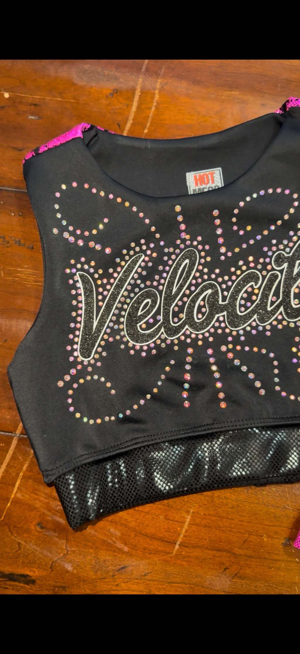 Velocity Hot Pink Swirl Rhinestone Sports Bra and Shorts