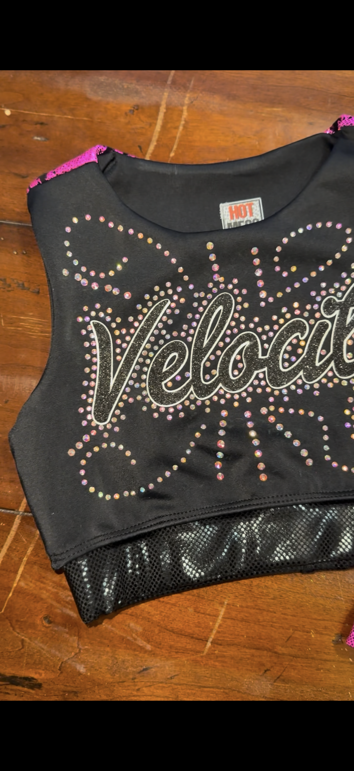 Velocity Hot Pink Swirl Rhinestone Sports Bra and Shorts